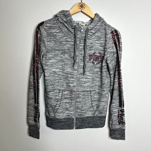 Victoria's Secret Pink Gray Sequin Full Zip Sweatshirt - Picture 4 of 8